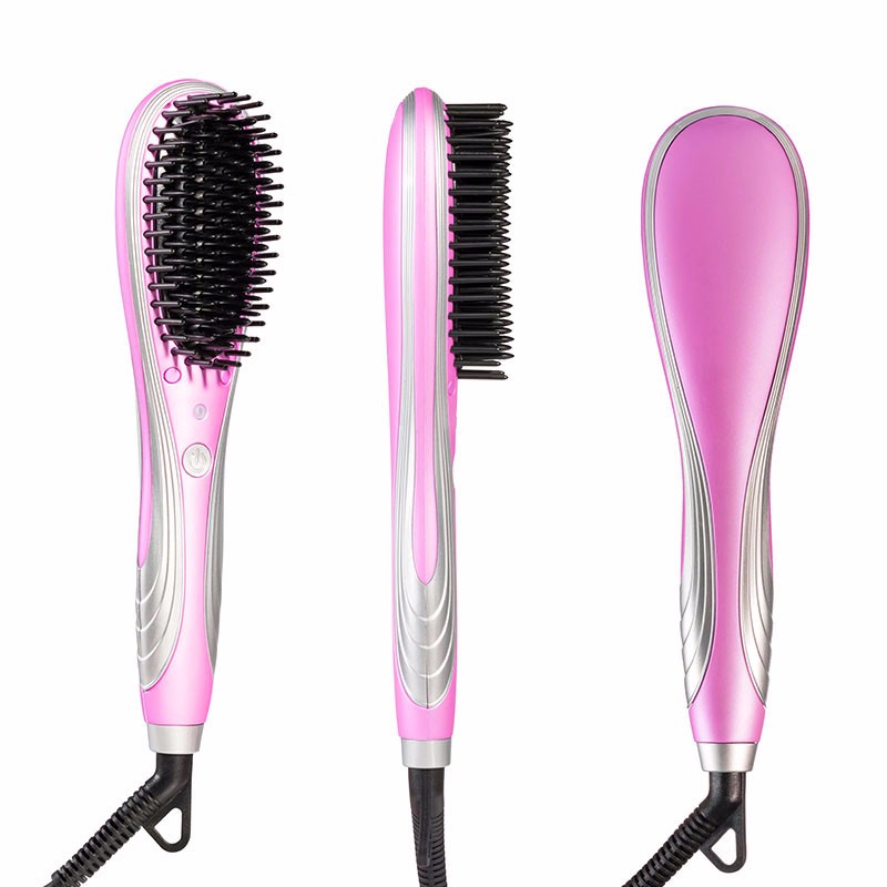 Enhanced Hair Straightener Heat Brush 2-in-1 Ceramic Straightening Brush Hot Comb with Anti-Scald Feature